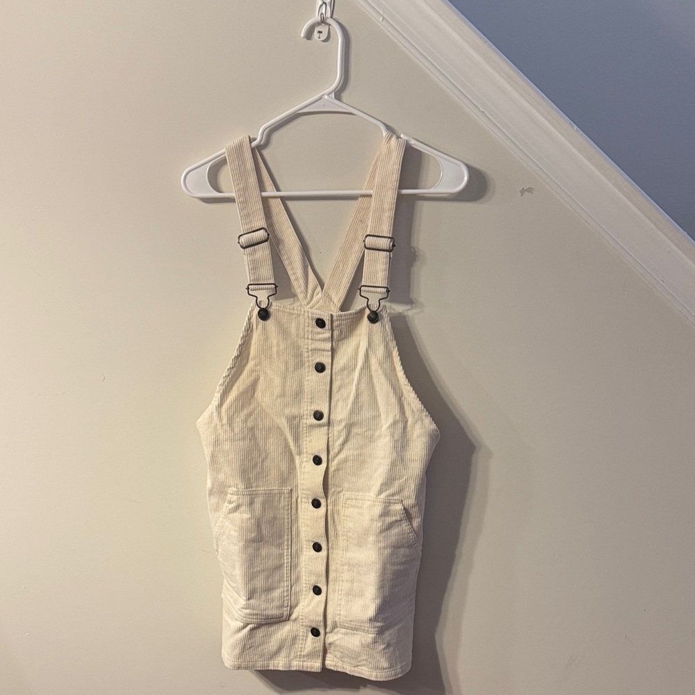 Forever 21 Cream Button-Down Corduroy Overalls